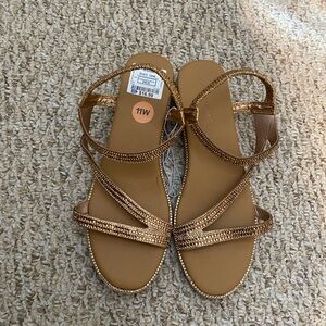 Bronze kitten wedge sandals